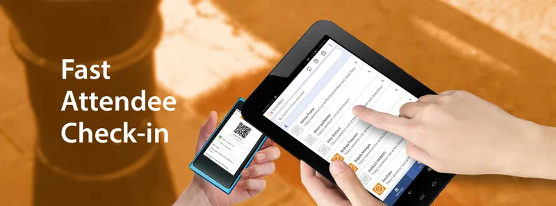Fast attendee check-in using mobile QR code and tablet event app